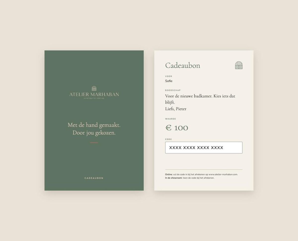 Cadeaubon van Atelier Marhaban, voor- en achterkant