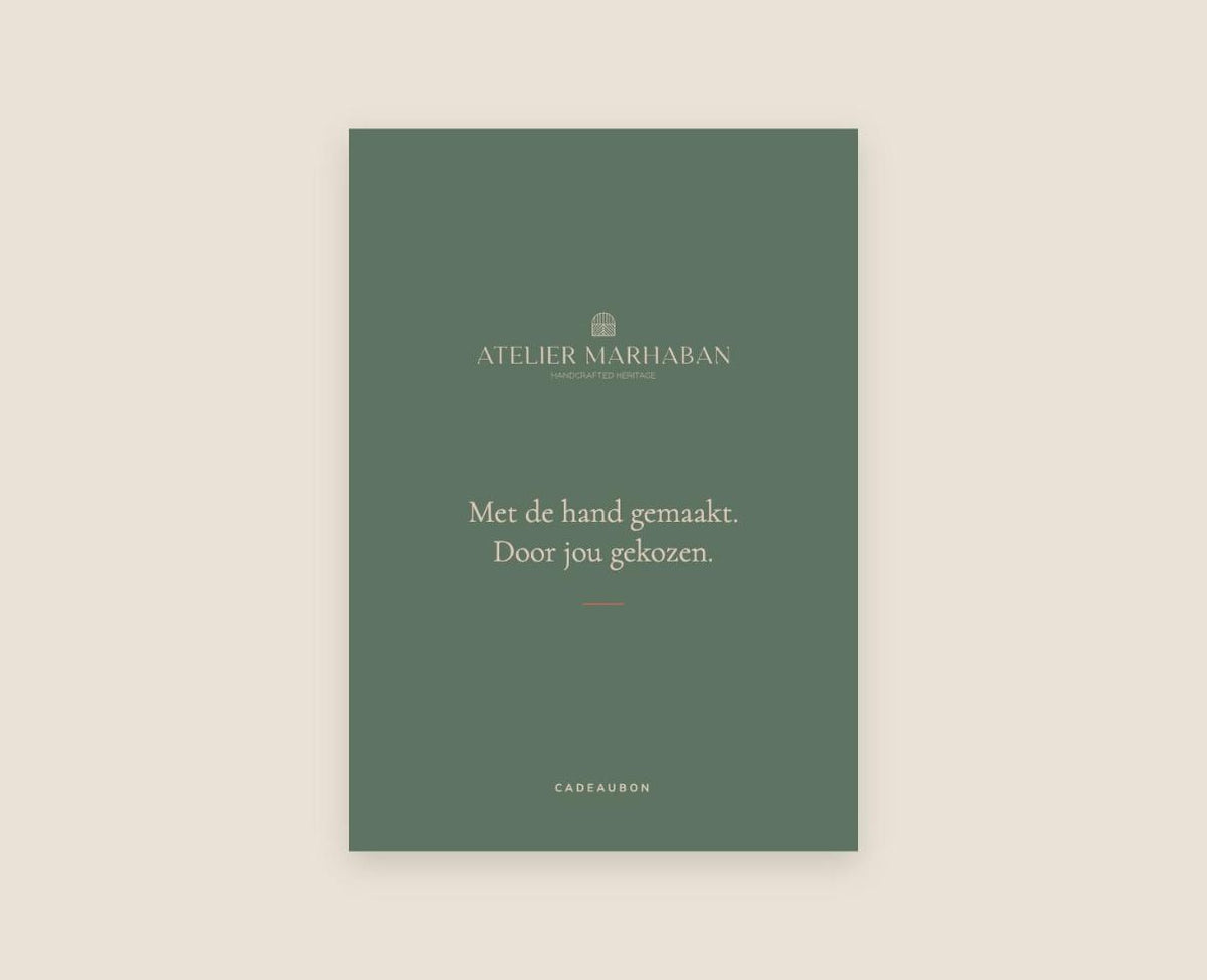 Gedrukte cadeaubon van Atelier Marhaban, voorkant